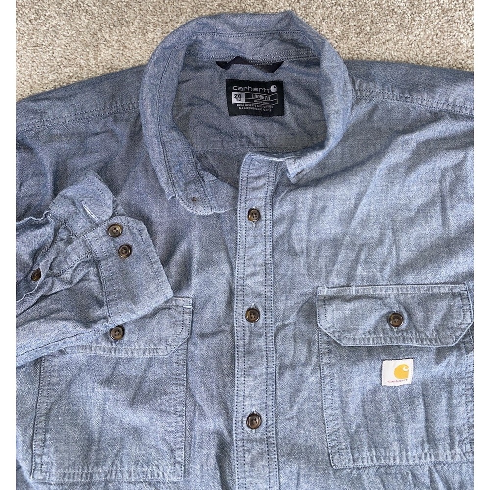 Carhartt Denim Like Blue Shirt Loose Fit Men 2XLT - TW4368-M Cotton Work Wear